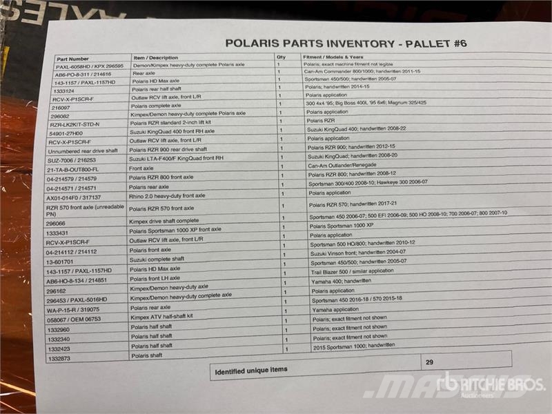 Quantity of Polaris Parts Andre komponenter