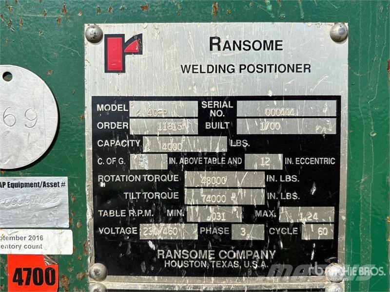  Ransome 40-P Welding Positioner Lauksaimniecība- Citi