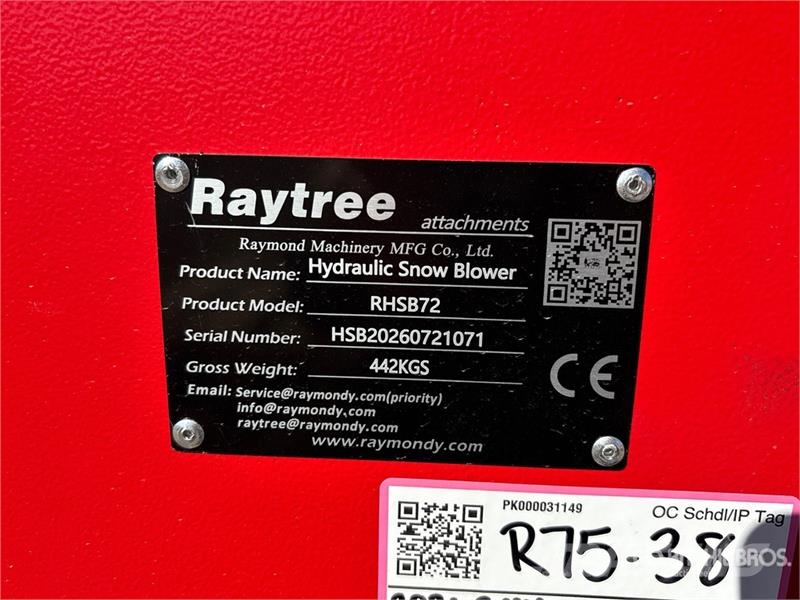 Raytree RHSB72 72 in Hydraulic Skid Steer Snowblow قاذفات الجليد
