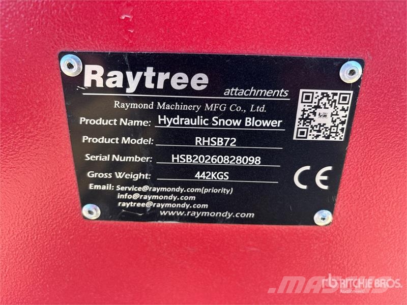  Raytree RHSB72 72 in Hydraulic Skid Steer Snowblow Snøfresere