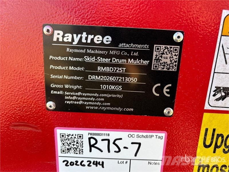 Raytree RMBD72ST 72 in Drum Skid Steer Mulcher (Un Skogsfräsar