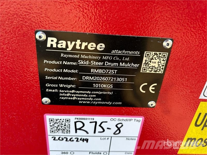 Raytree RMBD72ST 72 in Drum Skid Steer Mulcher (Un Skogsfräsar