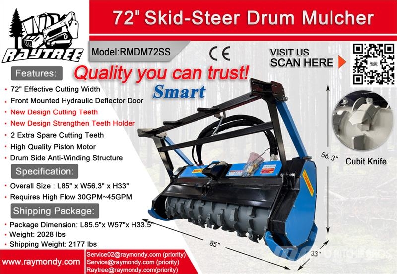 Raytree RMDM72SS 72 in Drum Skid Steer Mulcher (Un Metsamultšerid
