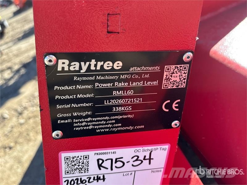Raytree RMLL60 60 in Power Rake Skid Steer Landpla Włóki polowe