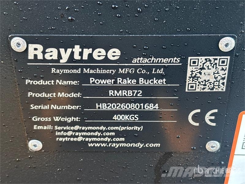 Raytree RMRB72 72 in Power Rake Skid Steer Bucket Kauhat