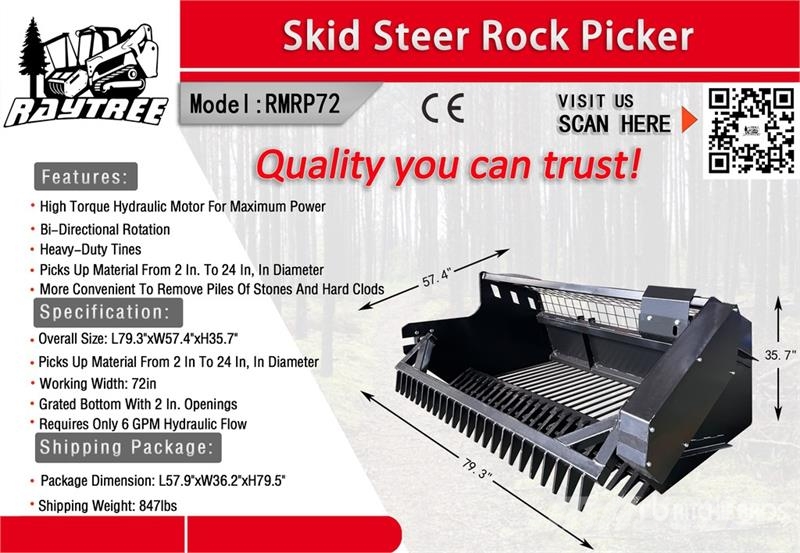 Raytree RMRP72 72 in Skid Steer Bucket (Unused) Godet