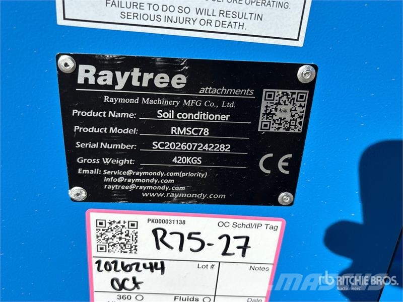Raytree RMSC78 78 in Skid Steer Power Rake (Unused 耙與翻草機