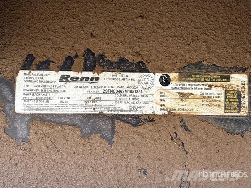 Renn 53 ft Tri/A Flatbed Trailer Pick up/Prelata