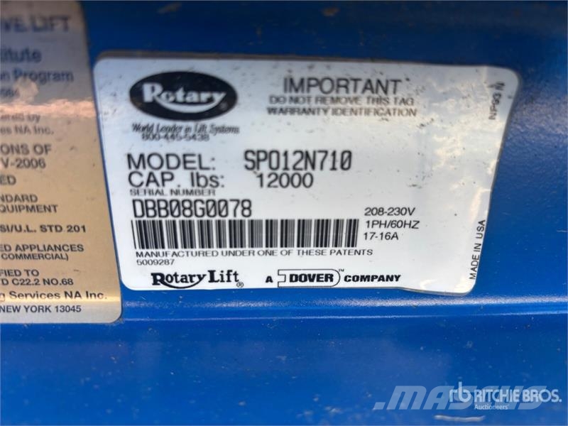 Rotary SP012N710 2 Post 12000 lb Vehicle Lift Utilaje construcții - Altele