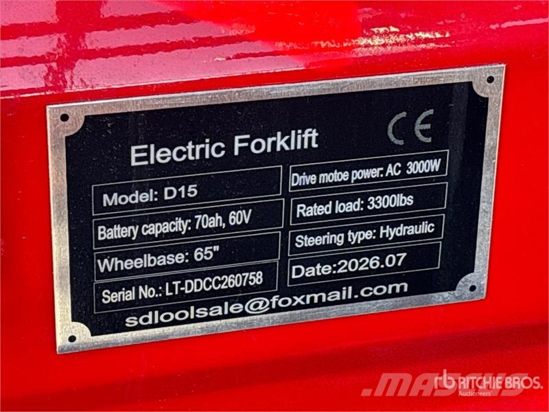  SDLOOL D-15 3300 lb Electric Forklift (Unused) Carrelli elevatori elettrici
