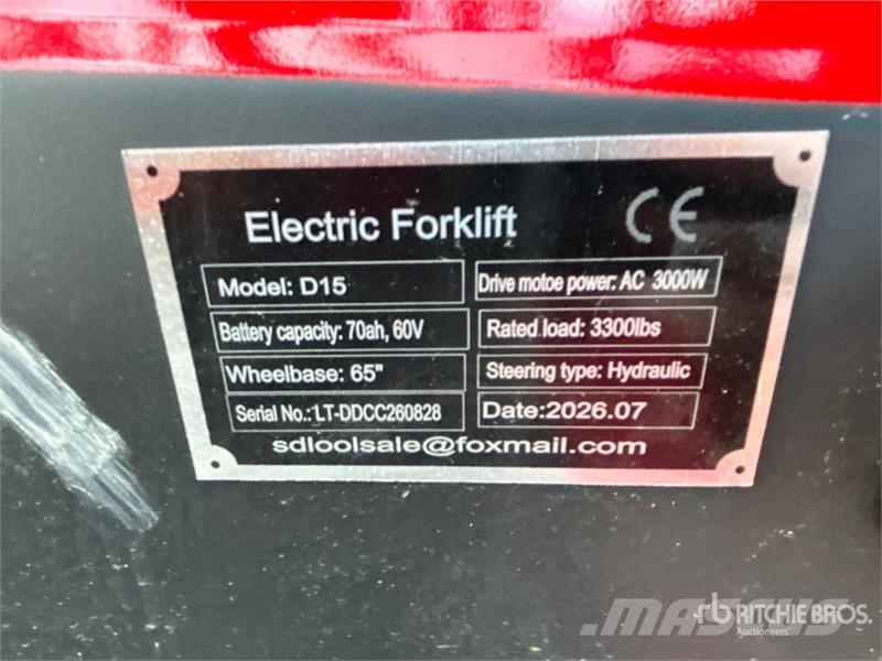  SDLOOL D15 3300 lb Electric Forklift (Unused) شاحنات ذات رافعات شوكية تعمل بالكهرباء