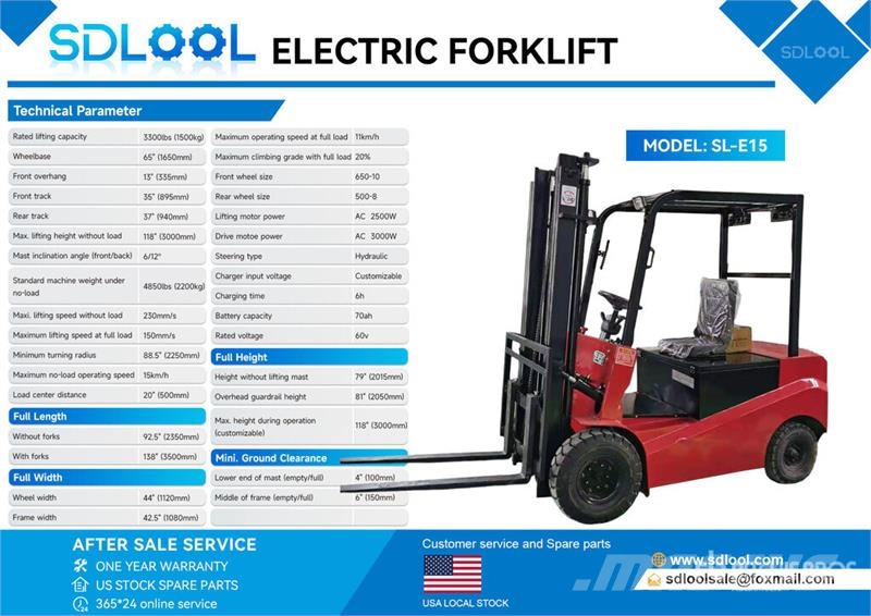 SDLOOL SL-E15 3300 lb Electric Forklift (Unused) Električni viljuškari