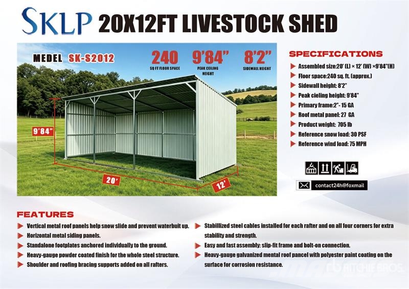 SKLP SK-S2012 12 ft x 20 ft Livestock Shelter (Unu Utilaje si accesorii folosite la cresterea animalelor