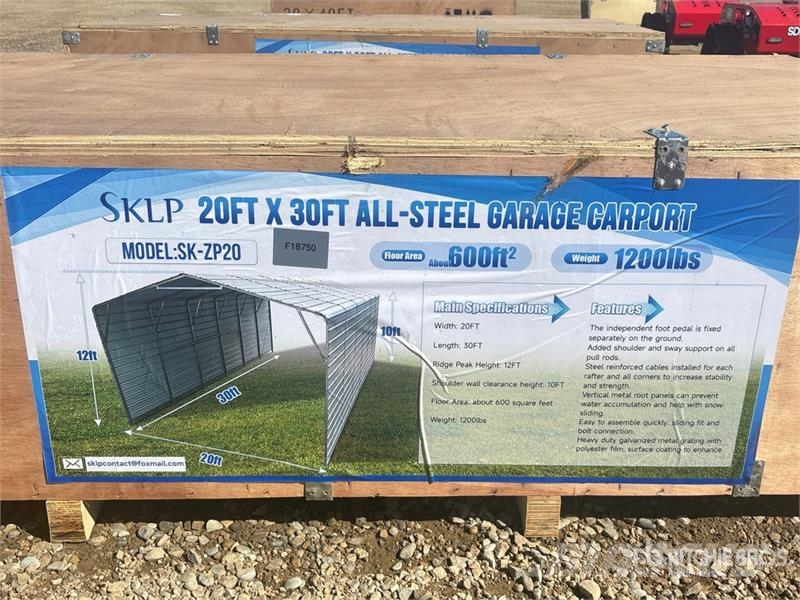 SKLP SK-ZP20 20 ft x 30 ft All-Steel Enclosed Carp Tērauda karkasa ēkas