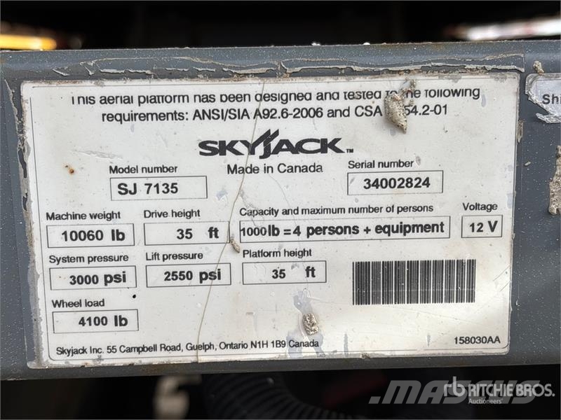 SkyJack SJ7135RT Diesel 35 ft Rough Terrain Scissor Lift Šķerveida pacēlāji
