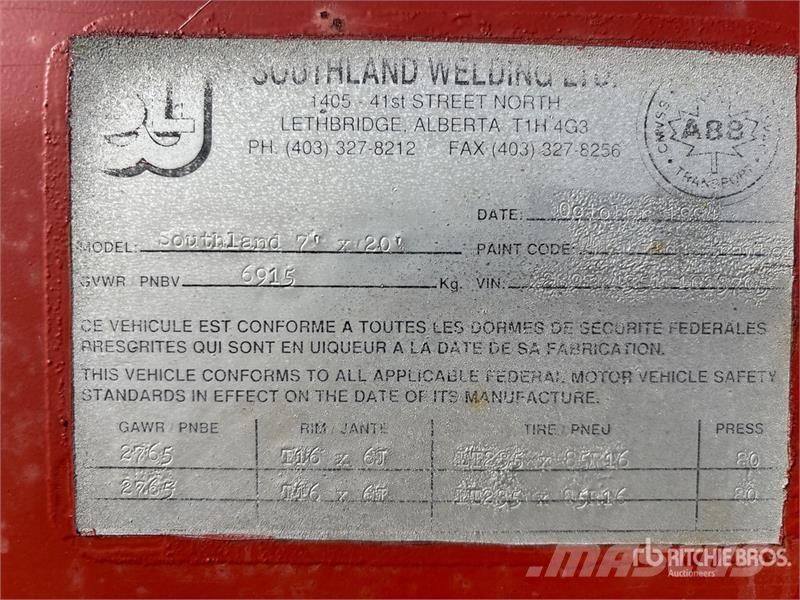  Southland Welding Ltd. 20 ft T/A Livestock Trailer Remolques para transporte de animales