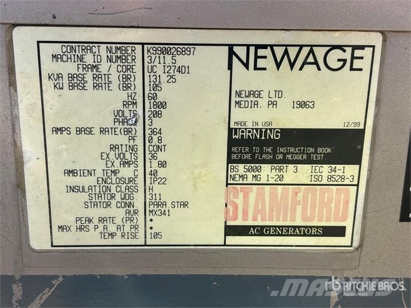 Stamford UCI274D1 105 kW Skid-Mounted Generator Set Geradores Diesel