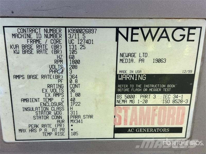 Stamford UCI274D1 105 kW Skid-Mounted Generator Set Geradores Diesel