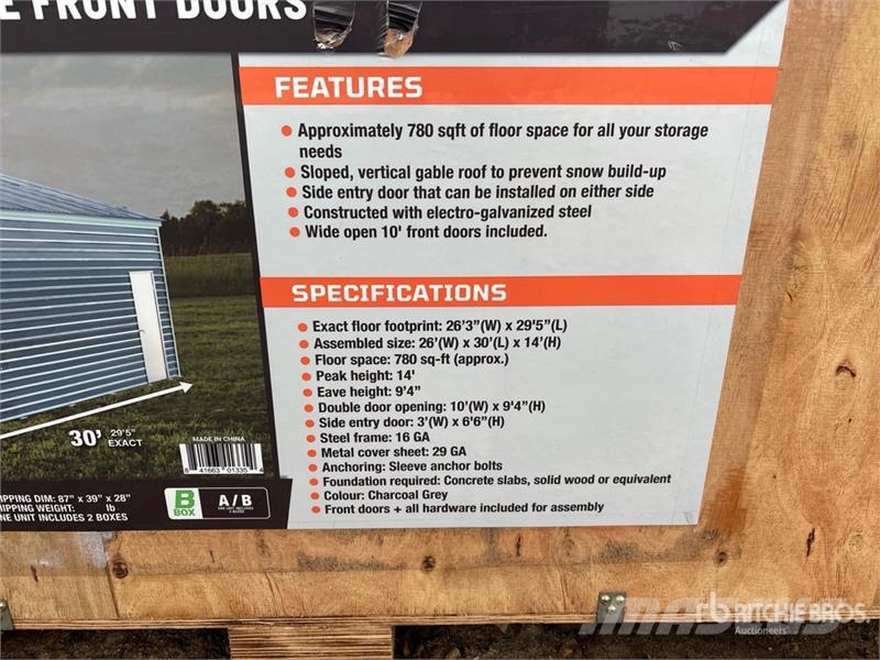 StanForge MS2630 26 x 30 ft Metal Garage Shed (Unu Stålramsbyggnader
