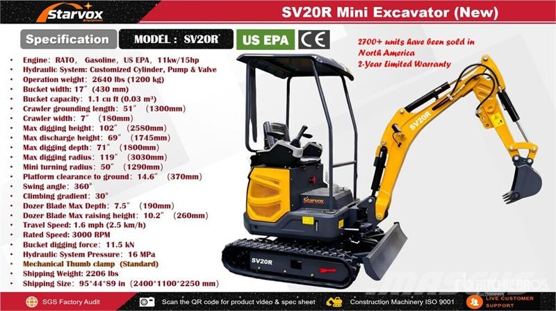  STARVOX SV20R Mini Excavator (Unused) Mini Escavadoras <7t