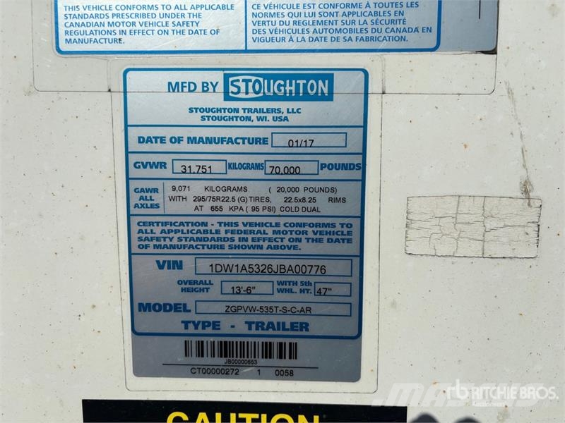 Stoughton 53 ft x 102 in T/A Van Trailer Sanduk prikolice