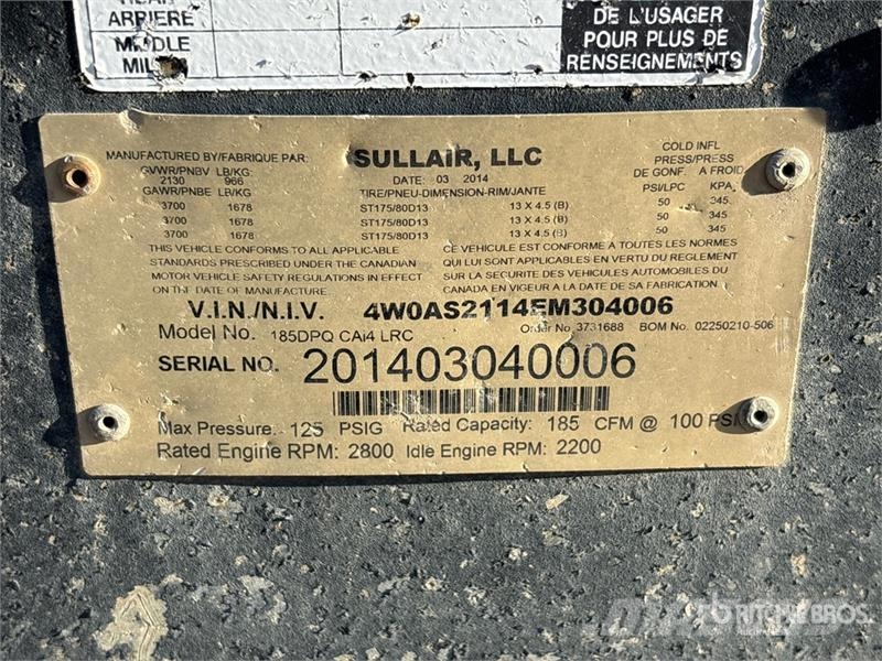 Sullair 185DPQ CAI4 LTC 185 cfm Mobile Air Compressor Compressores