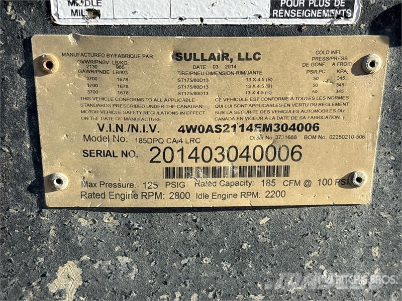 Sullair 185DPQ CAI4 LTC 185 cfm Mobile Air Compressor Compressores