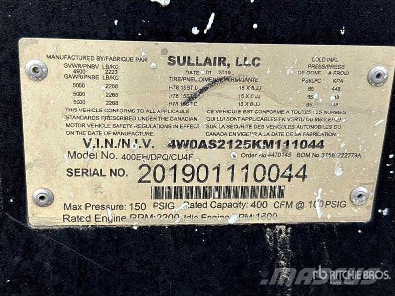 Sullair 400EH/DPQ/CU4F 400 cfm Mobile Air Compressor Compressori