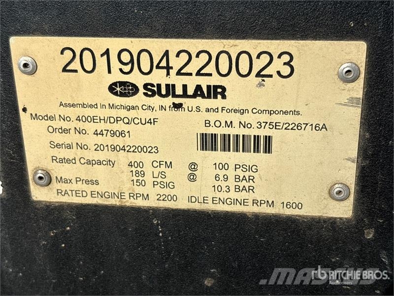 Sullair 400EH/DPQ/CU4F 400 cfm Mobile Air Compressor Compressori