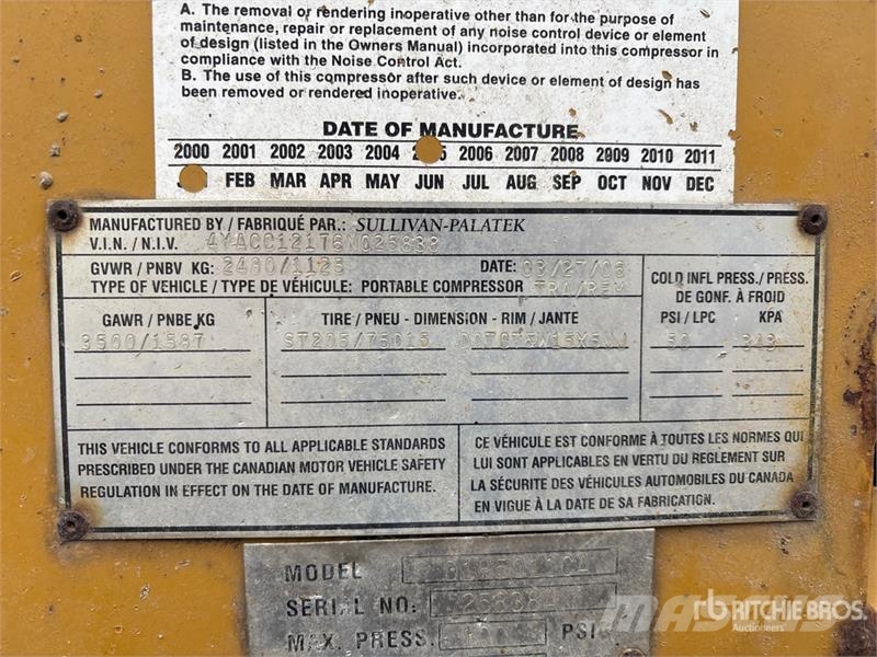 Sullivan Palatek D1850110A 185 cfm Mobile Air Compressor コンプレッサー
