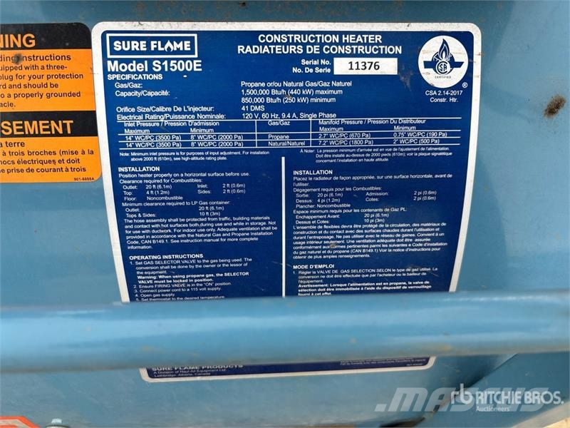 Sure Flame S1500E Heating and thawing equipment