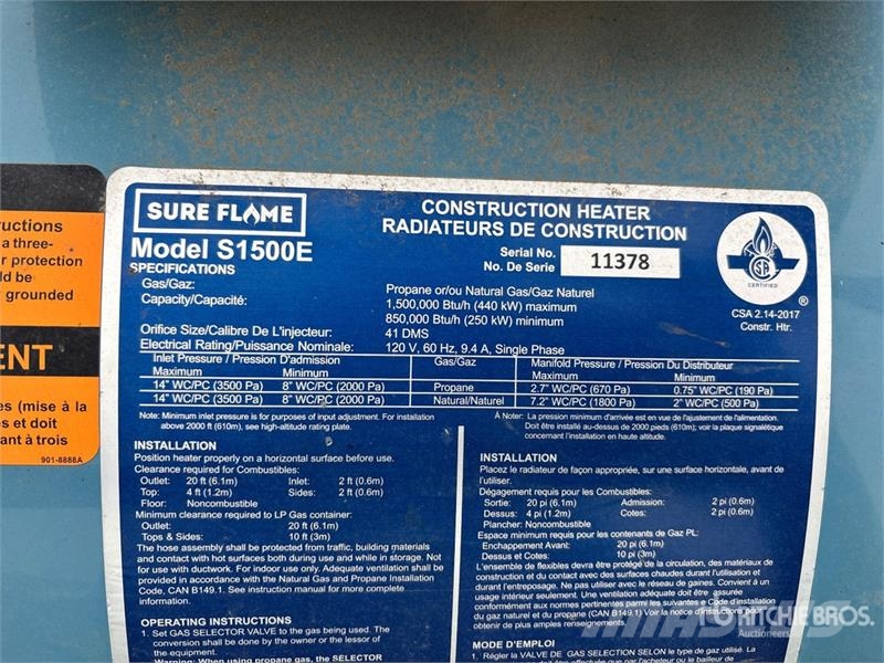 Sure Flame S1500E Heating and thawing equipment