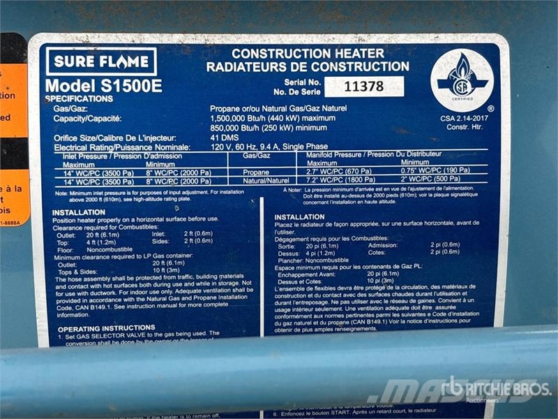 Sure Flame S1500E Heating and thawing equipment