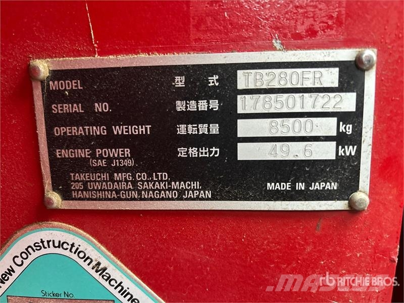 Weltweite Auktionen gebrauchter Takeuchi TB280FR Minibagger