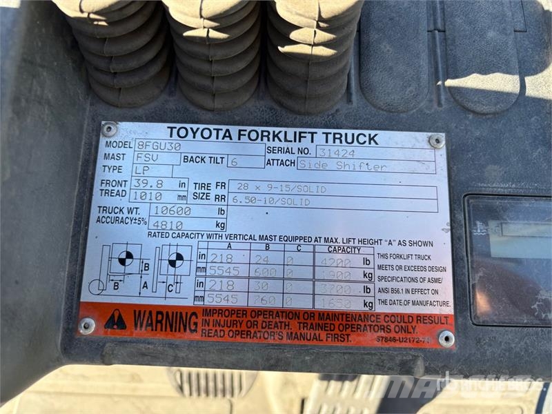 Toyota 8FGU30 4200 lb Pneumatic Tire Forklift Інше