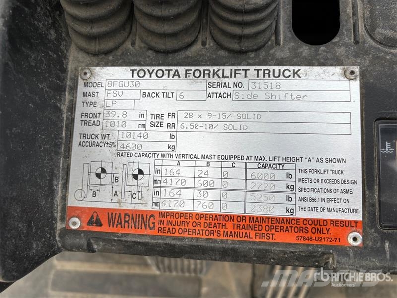 Toyota 8FGU30 6000 lb Pneumatic Tire Forklift Kahveltõstukid - muud