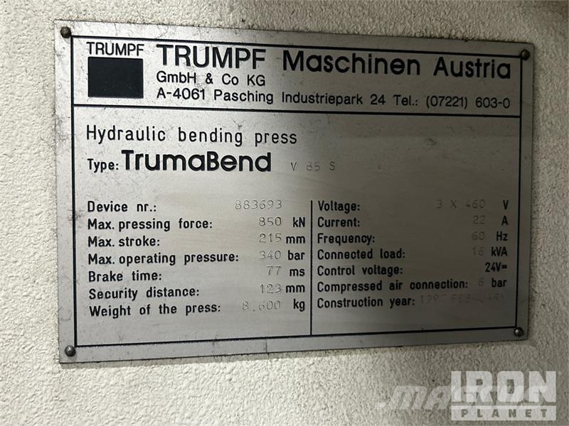 TRUMPF TrumaBend V85S 85 ton CNC Press Brake Utilaje construcții - Altele