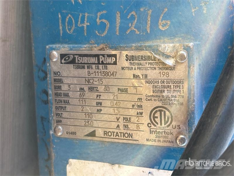 Tsurumi NK2-15 3 in Submersible Water Pump Kiti naudoti statybos komponentai