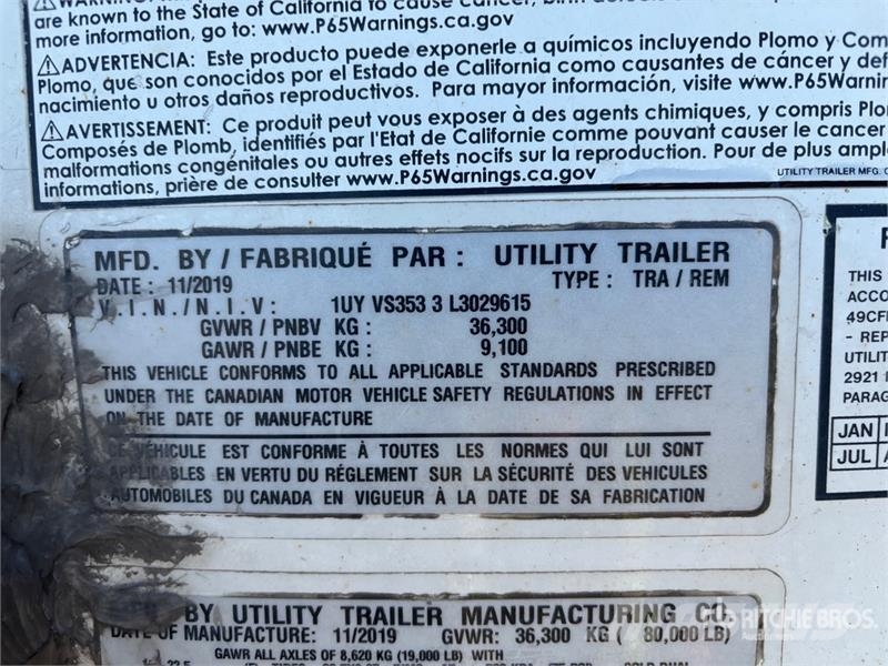 Utility 53 ft x 102 in Tri/A Van Trailer Furgons