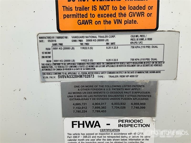 Vanguard 28 ft x 102 in T/A Van Trailer Причепи-фургони