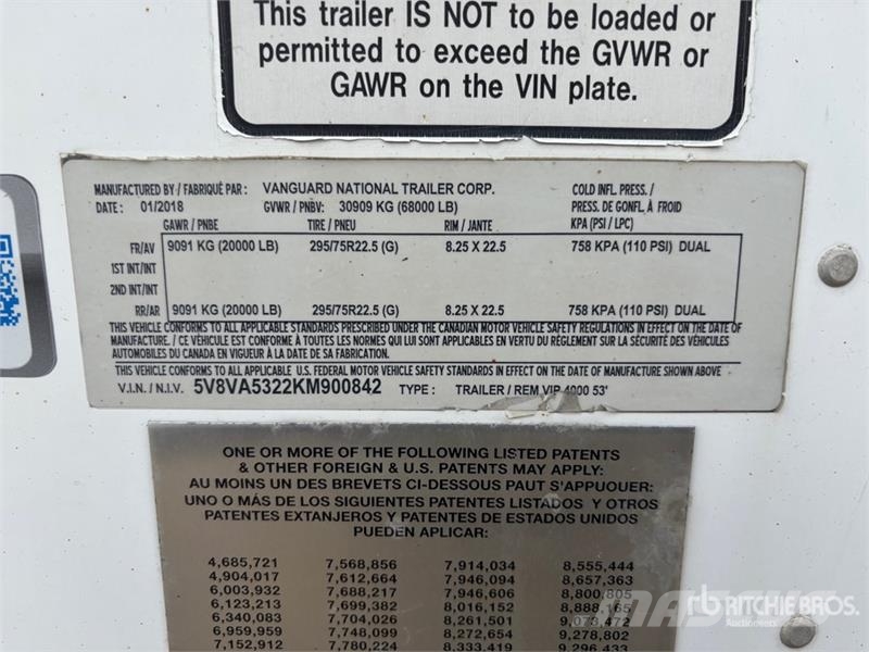 Vanguard 53 ft x 102 in T/A Van Trailer Cajas de remolque