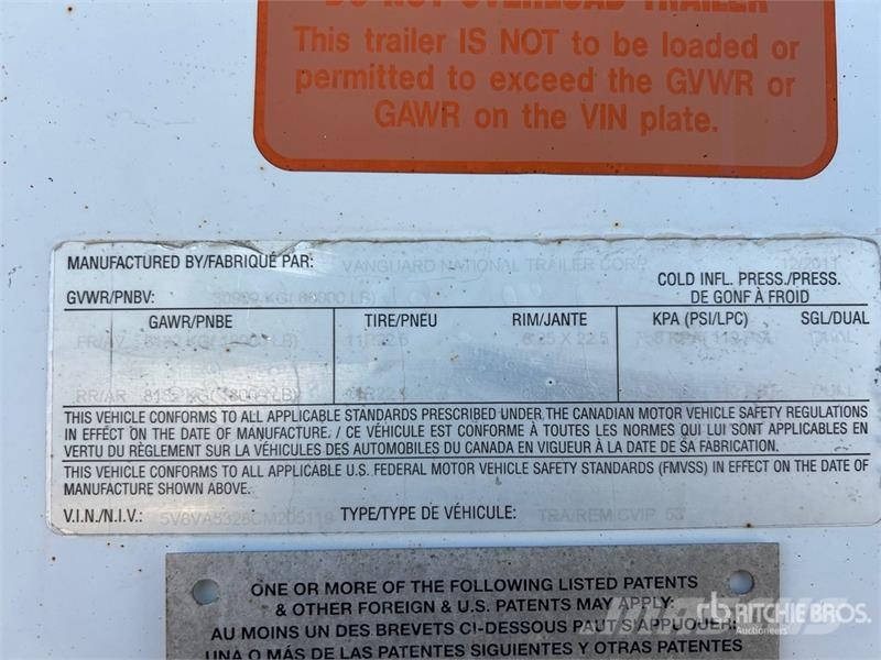 Vanguard 53 ft x 102 in T/A Van Trailer Dobozos pótkocsik