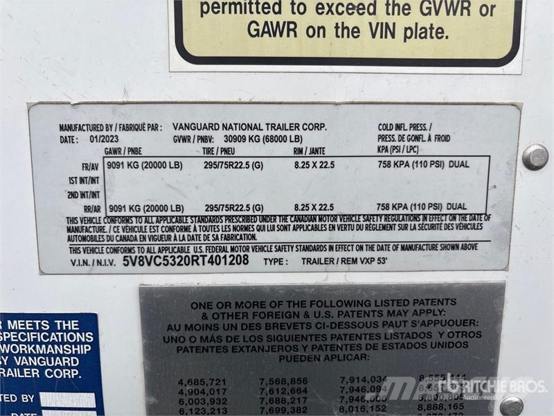 Vanguard 53 ft x 102 in T/A Van Trailer مقطورات ذات هيكل صندوقي