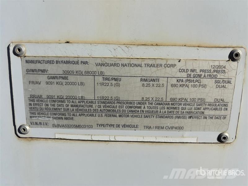 Vanguard 53 ft x 102 in T/A Van Trailer Sanduk prikolice
