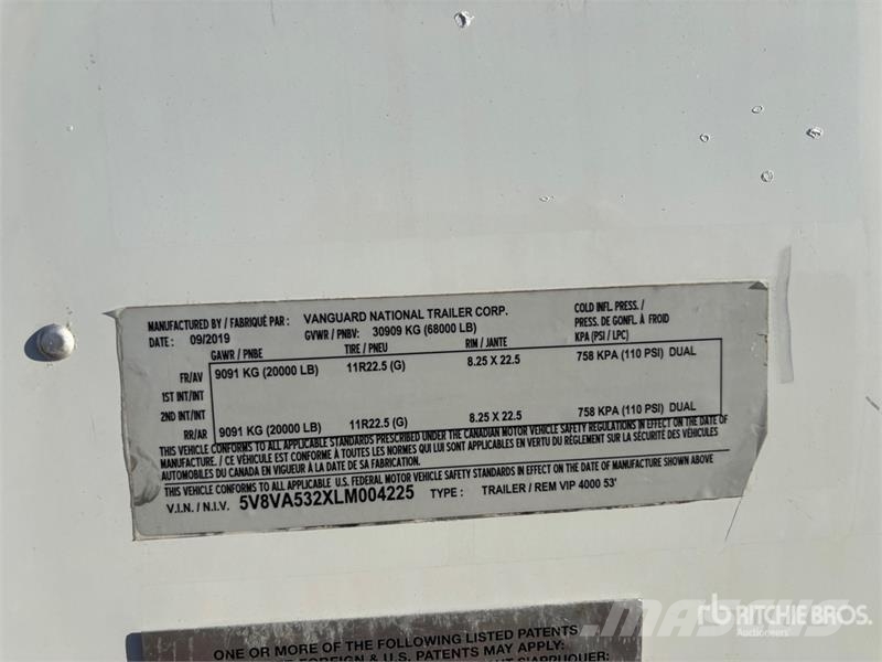 Vanguard 53 ft x 102 in T/A Van Trailer Fast kasse