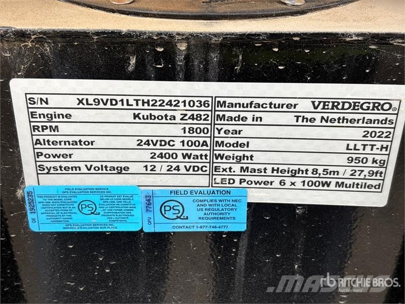 Verdegro HLT-6100 2.4 kW Light Tower (Inoperable) Lichtmasten