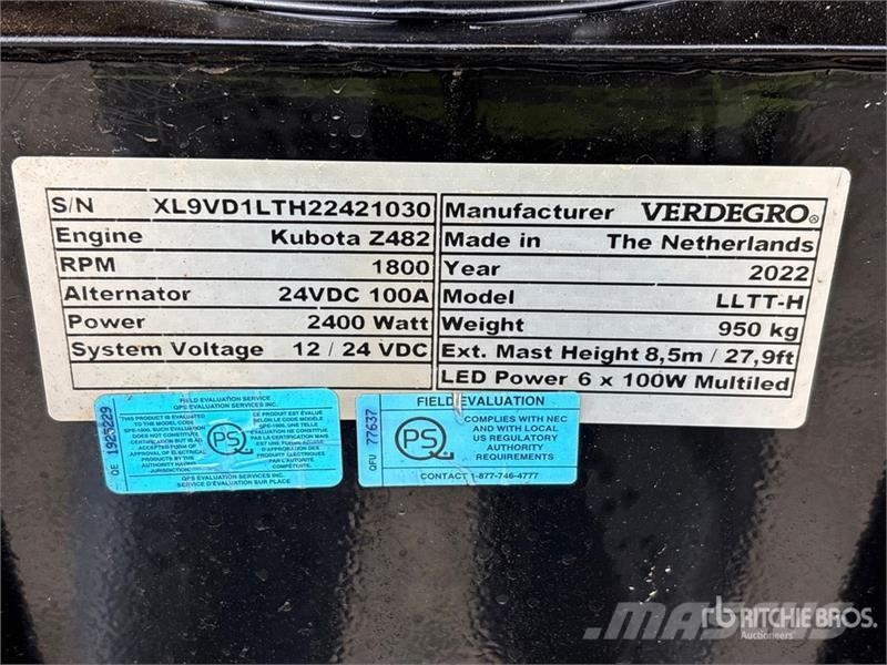 Verdegro HLT-6100 2.4 kW Light Tower Lichtmasten