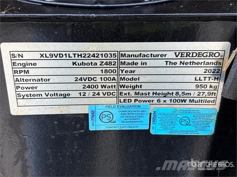 Verdegro HLT-6100 2.4 kW Light Tower (Inoperable) Lichtmasten