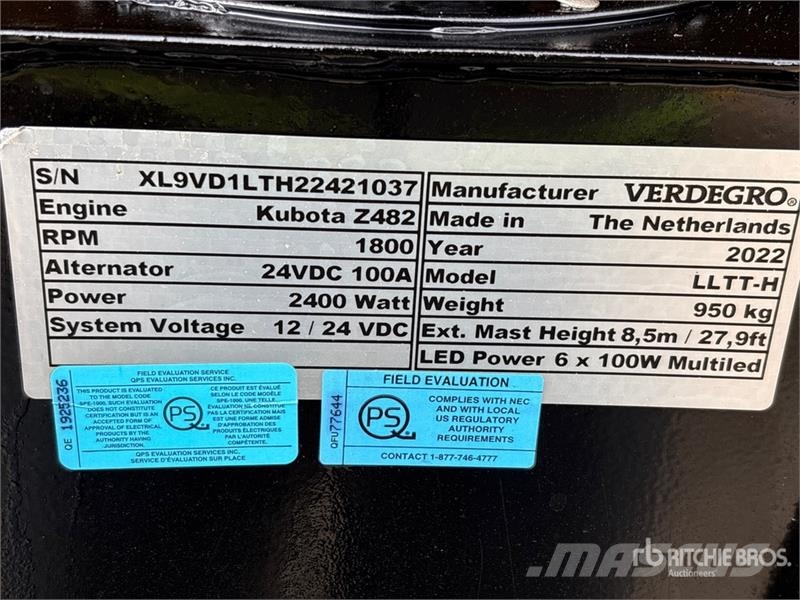 Verdegro HLT-6100 2.4 kW Light Tower Rasvetni stubovi