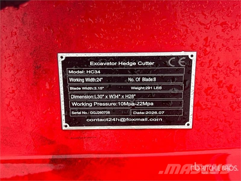 Vicsec VC-HC34 24 in Excavator Hedge Cutter (Unused) Otros componentes